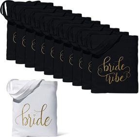 11 Piece Set of Bride and Bride Tribe/Bridesmaid Tote Bags for Bachelorette Parties; Weddings; and Bridal Showers