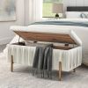 Elegant Upholstered Velvet Storage Bench with Cedar Wood Veneer, Large Storage Ottoman with Electroplate Iron Legs for Hallway Living Room Bedroom, Be