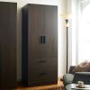 Brook Two-Door Wood Closet with Two Drawers and Hanging Bars in Dark Brown