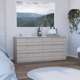 Asteria 6 Drawer Double Dresser, Metal Handles -Light Gray