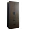 Brook Two-Door Wood Closet with Two Drawers and Hanging Bars in Dark Brown