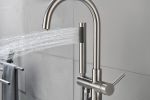 Mount Bathtub Faucet Freestanding Tub Filler Brushed Nickel Standing High Flow Shower Faucets with Handheld Shower Mixer Taps Swivel Spout