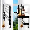 Towel Racks for Bathroom Wall Mounted,23.6" Foldable Towel Holder with Two Towel Bars and Hooks, for Bathroom Lavatory Hotels Apartments Dormitories M