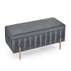 Elegant Upholstered Velvet Storage Bench with Cedar Wood Veneer, Large Storage Ottoman with Electroplate Iron Legs for Hallway Living Room Bedroom, Gr