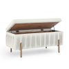 Elegant Upholstered Velvet Storage Bench with Cedar Wood Veneer, Large Storage Ottoman with Electroplate Iron Legs for Hallway Living Room Bedroom, Be