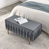 Elegant Upholstered Velvet Storage Bench with Cedar Wood Veneer, Large Storage Ottoman with Electroplate Iron Legs for Hallway Living Room Bedroom, Gr