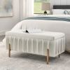 Elegant Upholstered Velvet Storage Bench with Cedar Wood Veneer, Large Storage Ottoman with Electroplate Iron Legs for Hallway Living Room Bedroom, Be