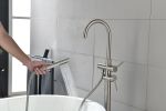 Mount Bathtub Faucet Freestanding Tub Filler Brushed Nickel Standing High Flow Shower Faucets with Handheld Shower Mixer Taps Swivel Spout