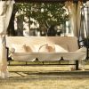 [VIDEO provided] U_STYLE 8.9 Ft. W x 5.9 Ft. D Outdoor Gazebo with Convertible Swing Bench, Double Roof Soft Canopy Garden Backyard Gazebo with Mosqui