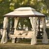 [VIDEO provided] U_STYLE 8.9 Ft. W x 5.9 Ft. D Outdoor Gazebo with Convertible Swing Bench, Double Roof Soft Canopy Garden Backyard Gazebo with Mosqui