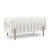 Elegant Upholstered Velvet Storage Bench with Cedar Wood Veneer, Large Storage Ottoman with Electroplate Iron Legs for Hallway Living Room Bedroom, Be