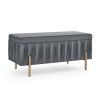 Elegant Upholstered Velvet Storage Bench with Cedar Wood Veneer, Large Storage Ottoman with Electroplate Iron Legs for Hallway Living Room Bedroom, Gr