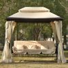 [VIDEO provided] U_STYLE 8.9 Ft. W x 5.9 Ft. D Outdoor Gazebo with Convertible Swing Bench, Double Roof Soft Canopy Garden Backyard Gazebo with Mosqui