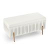Elegant Upholstered Velvet Storage Bench with Cedar Wood Veneer, Large Storage Ottoman with Electroplate Iron Legs for Hallway Living Room Bedroom, Be