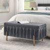 Elegant Upholstered Velvet Storage Bench with Cedar Wood Veneer, Large Storage Ottoman with Electroplate Iron Legs for Hallway Living Room Bedroom, Gr