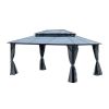10'x13' Hardtop Gazebo, Outdoor Polycarbonate Double Roof Canopy, Aluminum Frame Permanent Pavilion with Curtains and Netting, Sunshade for Garden, Pa