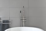 Mount Bathtub Faucet Freestanding Tub Filler Brushed Nickel Standing High Flow Shower Faucets with Handheld Shower Mixer Taps Swivel Spout