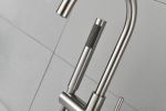 Mount Bathtub Faucet Freestanding Tub Filler Brushed Nickel Standing High Flow Shower Faucets with Handheld Shower Mixer Taps Swivel Spout