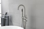 Mount Bathtub Faucet Freestanding Tub Filler Brushed Nickel Standing High Flow Shower Faucets with Handheld Shower Mixer Taps Swivel Spout