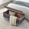 Elegant Upholstered Velvet Storage Bench with Cedar Wood Veneer, Large Storage Ottoman with Electroplate Iron Legs for Hallway Living Room Bedroom, Gr