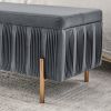 Elegant Upholstered Velvet Storage Bench with Cedar Wood Veneer, Large Storage Ottoman with Electroplate Iron Legs for Hallway Living Room Bedroom, Gr