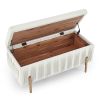 Elegant Upholstered Velvet Storage Bench with Cedar Wood Veneer, Large Storage Ottoman with Electroplate Iron Legs for Hallway Living Room Bedroom, Be