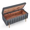 Elegant Upholstered Velvet Storage Bench with Cedar Wood Veneer, Large Storage Ottoman with Electroplate Iron Legs for Hallway Living Room Bedroom, Gr