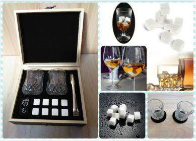 Whisky Stone Whisky Stones Glass Wooden Gift Box (Option: Round Cup White)