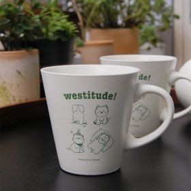 Micro Frosted Wide Mouth Ceramic Line Puppy Drinking Cup (Color: White)