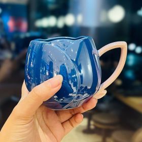 Female Gaomei Tulip Ceramic Mug Without Spoon Girly Heart Water Cup (Option: Dark Blue-About 360ml-Without Spoon)