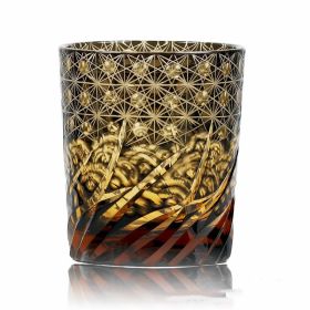 Carved Lead-free Crystal Glass Whisky Tumbler (Option: Amber Black Wave Chrysanthemum)