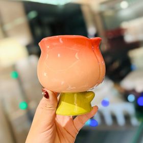 Good-looking Tulip Peach Ceramic Water Cup With Spoon (Option: Gradually Varied Pink-280ml)