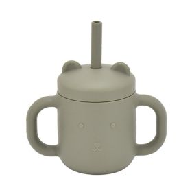 Silicone Children's Straw Straight Tube Leak-proof Shatter Proof Baby Drink Learning Cup Training Suction Cup (Option: Army Green-150ml)