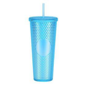 Double Plastic Straw Cup Large Capacity (Option: Transparent Blue-710ml)