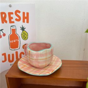 Retro Young Girl Heart Hand Pinch Coffee Set (Option: Pink Plaid-200ml)