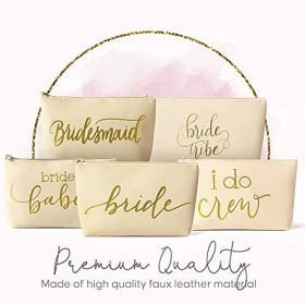 11 Piece Set of Cream Beige Faux Leather Bride and Bridal Party Leather Makeup Bags for Bachelorette Parties; Weddings; and Bridal Showers (Style: Bridesmaid, Set: 11)