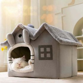 Removable Roof Plush Pet House (Color: Gray, size: S)